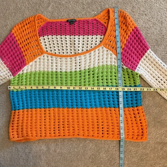 Wild Fable Granny Crochet Striped Rainbow Wide Sleeved Casual Top Shirt Size L - Picture 5 of 9